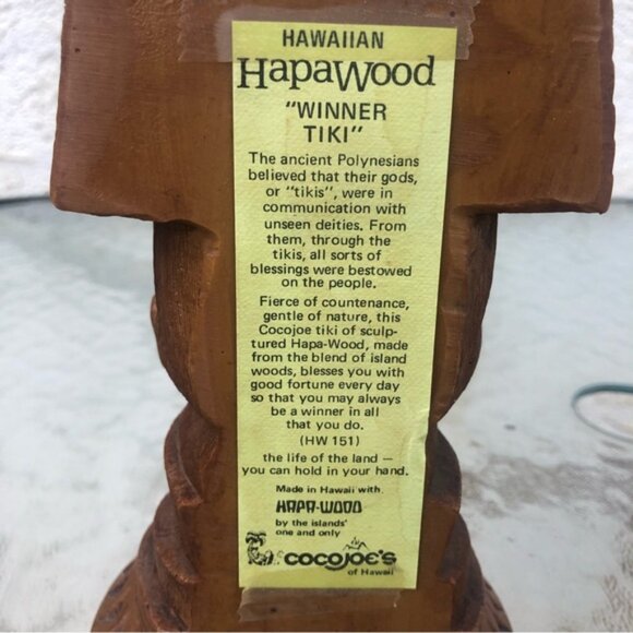 Vintage Cocc Joe's Carved Hawaiian Hapa Wood "Winner Tiki" Totem Statue Figure - Picture 6 of 9